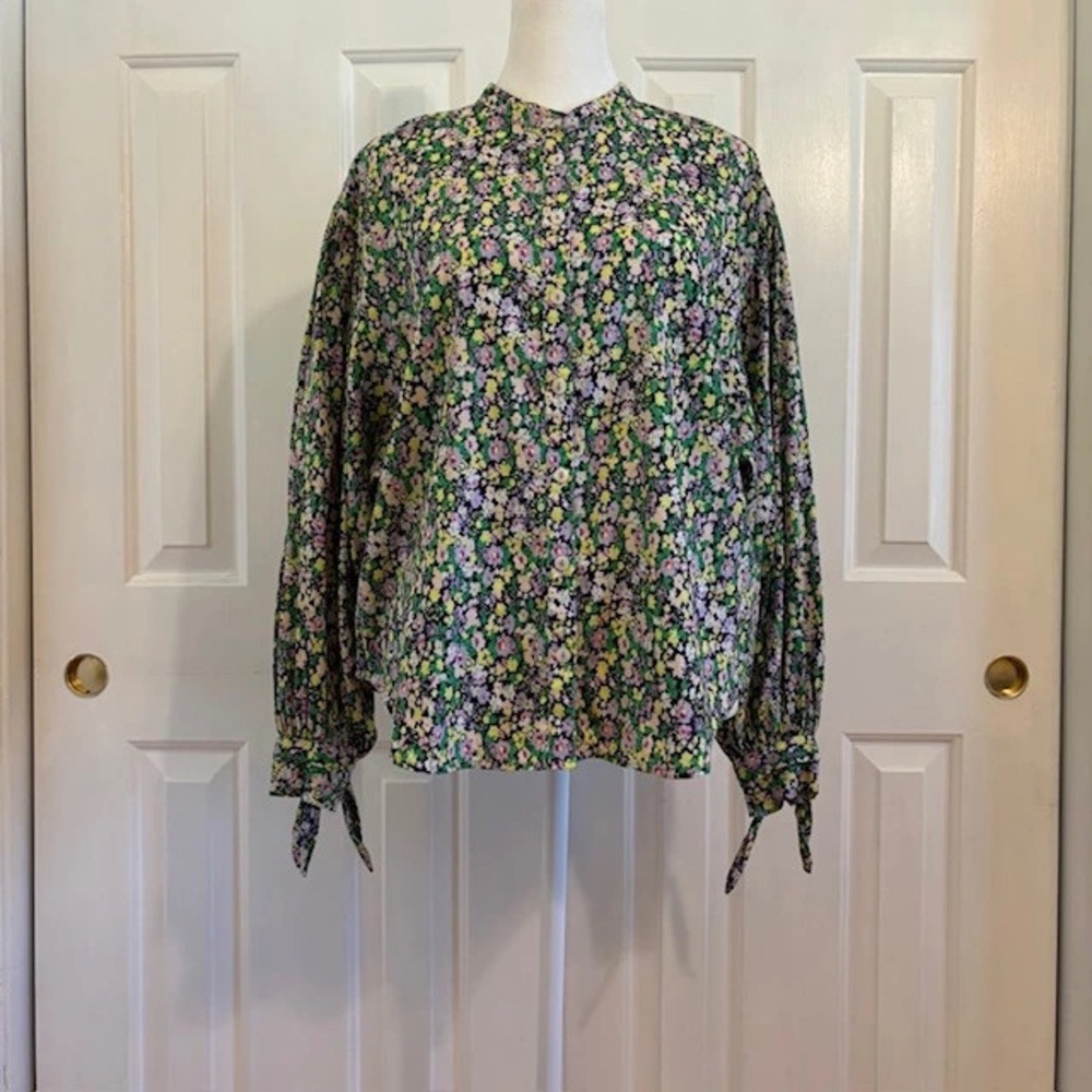 Anthropologie Floral Blouse - Green and Pink